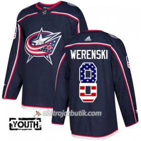 Barn Ishockey Blue Jackets Tröja Zach Werenski 8 Adidas 2017-2018 Marinblå USA Flag Fashion Authentic